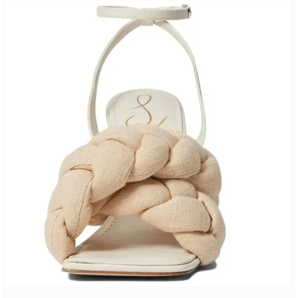 NWOT Sam Edelman Courtney Heeled Sandals 8.5 White Cream Braid Leather Square - Picture 4 of 11